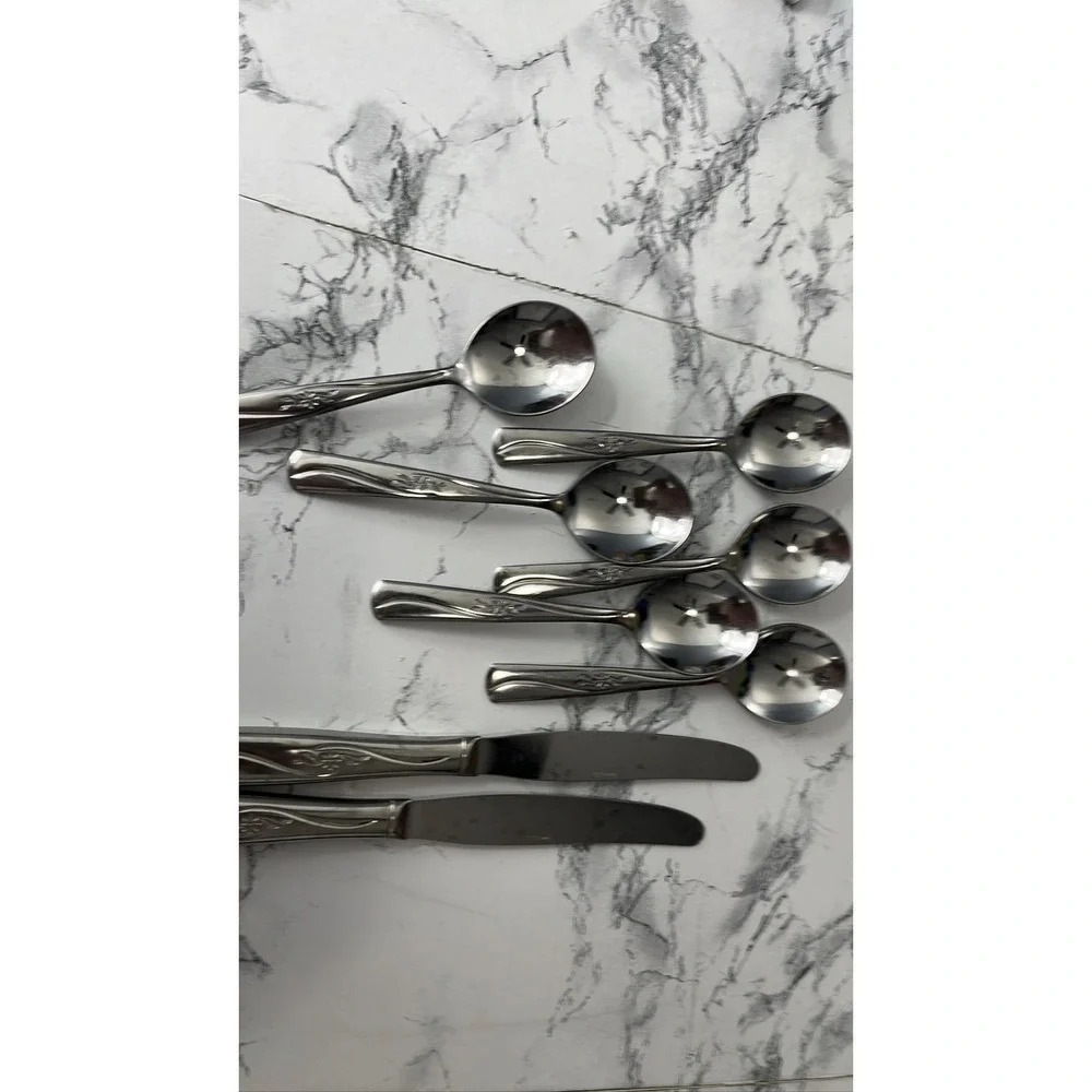 Floral Stainless Steel Soup Spoons &‎ Knives Set USA